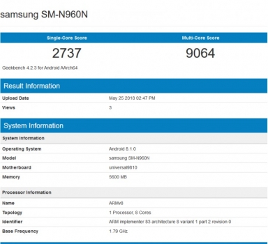 سامسونگ گلکسی Note 9 به همراه تراشه اگزینوس ۹۸۱۰ در بنچمارک Geekbench ثبت شد - دیجینوی