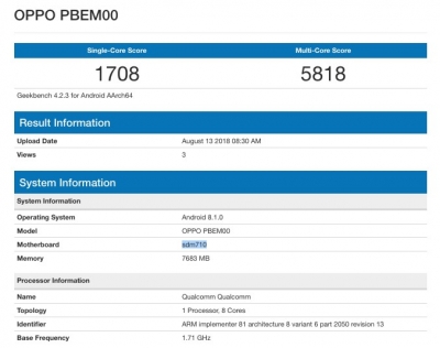 گوشی Oppo R17 Pro به همراه تراشه Snapdragon 710 در بنچمارک Geekbench رویت شد - دیجینوی