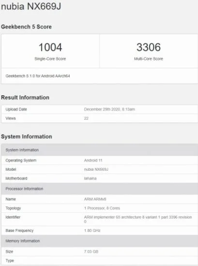 Nubia Snapdragon 888 Geekbench
