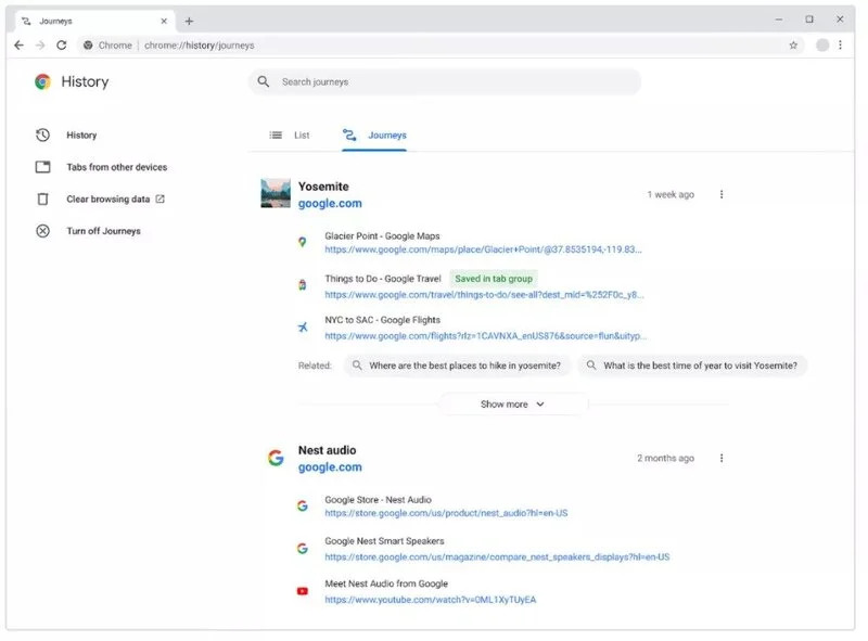 Google Chrome Journeys قابلیت Journeys مرورگر کروم