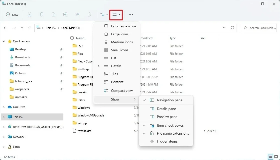 layout-view-options-windows-11-explorer ۹ تغییر ویندوز ۱۱ که از وجود آن ها خبر ندارید