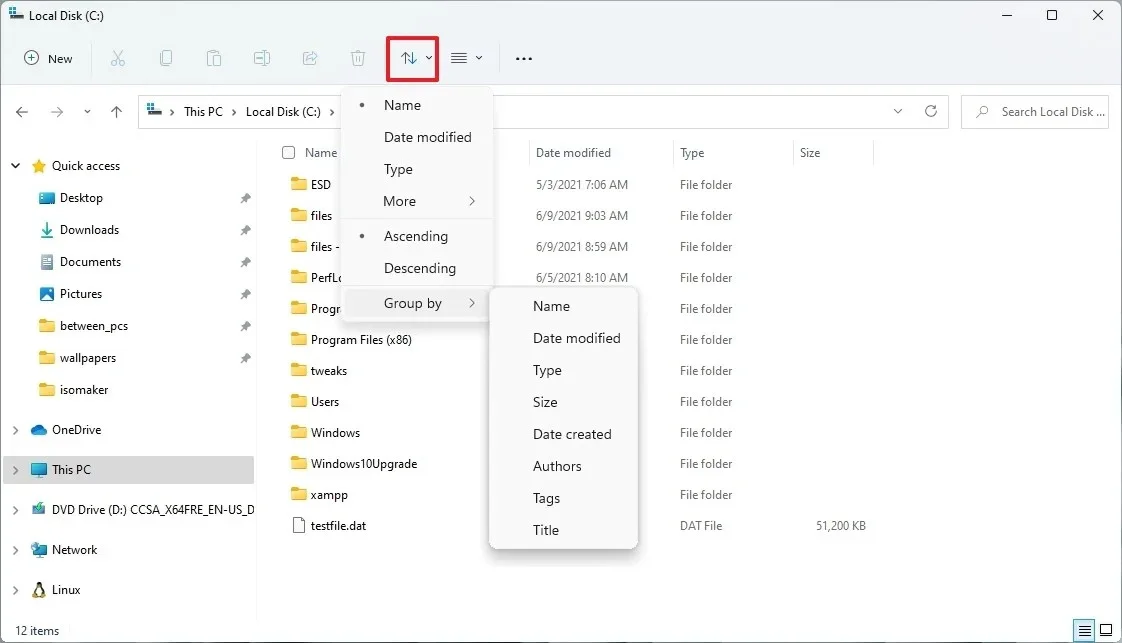 sort-groups-options-windows11 ۹ تغییر ویندوز ۱۱ که از وجود آن ها خبر ندارید