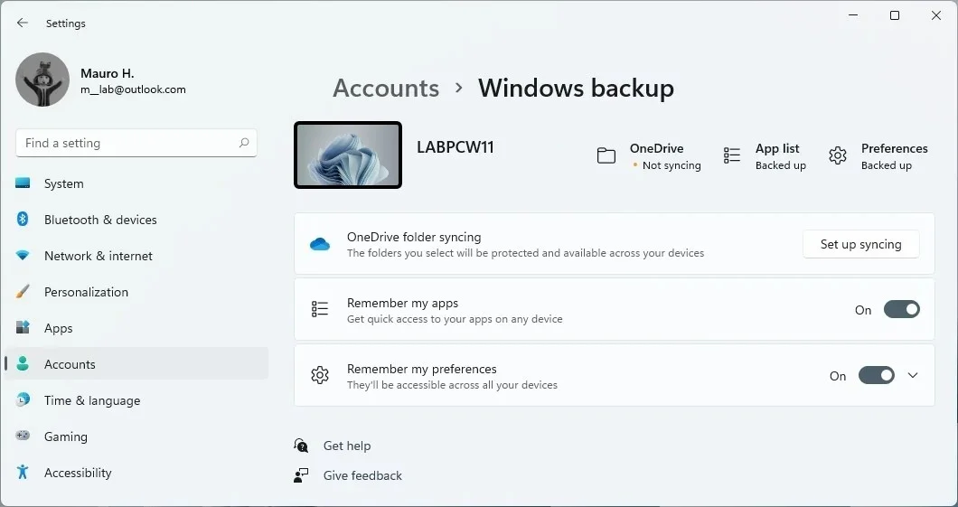 windows-backup-settings-win11 ۹ تغییر ویندوز ۱۱ که از وجود آن ها خبر ندارید