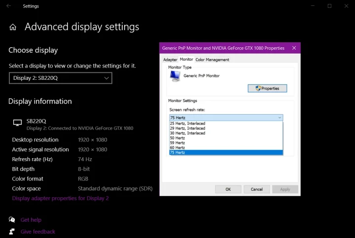 windows-10-change-refresh-rate آموزش حل مشکلات نمایشگر و مانیتور چند گانه
