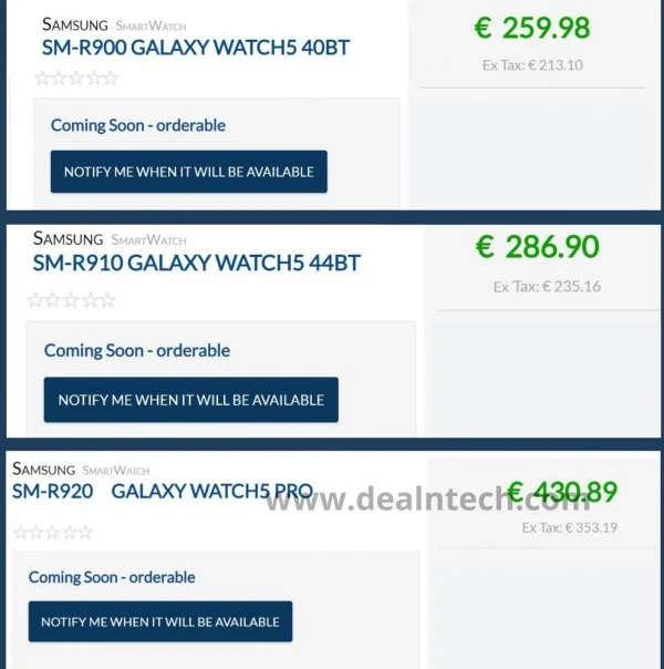 Samsung Galaxy Watch5 and Watch5 Pro pricing revealed گلکسی واچ ۵