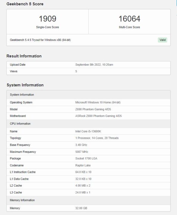 بنچمارک اینتل Core i5-13600K 