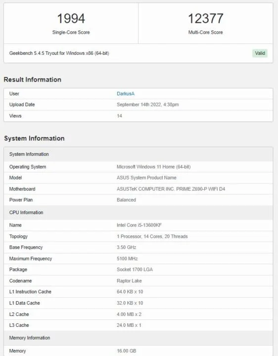 بنچمارک اینتل Core i5-13600KF