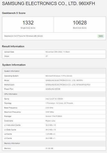 بنچمارک تراشه اینتل Core i9-13900H