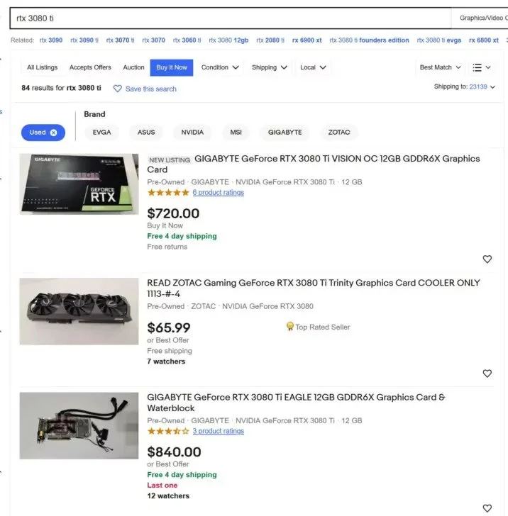 RTX 30 eBay Price 2 قیمت کارتهای RTX 30 در eBay