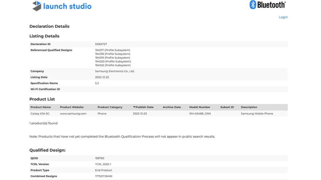 گلکسی A34 5G در دیتابیس Bluetooth SIG ظاهر شد - دیجینوی