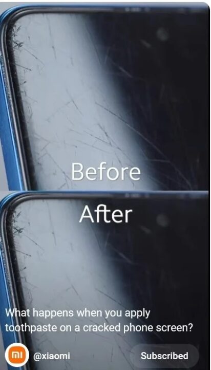 Xiaomi shows that using toothpaste on cracked smartphone screen is actually harmful شیائومی نشان داد استفاده از خمیر دندان برای تعمیر نمایشگر ترکخورده گوشی خطرناک است - دیجینوی