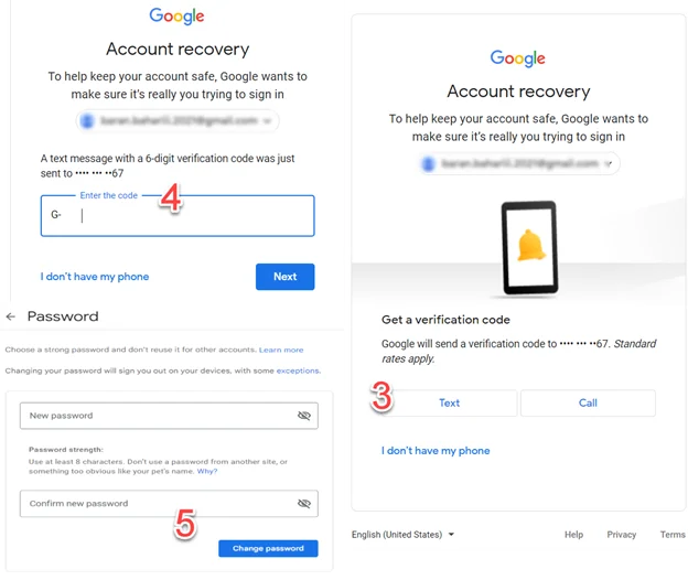gmail115 تغییر رمز جیمیل از طریق گوشی و شماره تلفن - دیجینوی