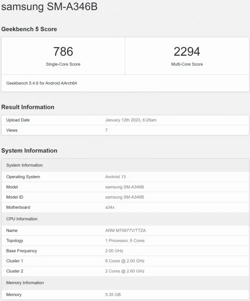 Samsung Galaxy A34 5G pops up on Geekbench with key specs گلکسی A34 5G سامسونگ در گیک بنچ با تراشه دایمنسیتی ۱۰۸۰ ظاهر شد - دیجینوی