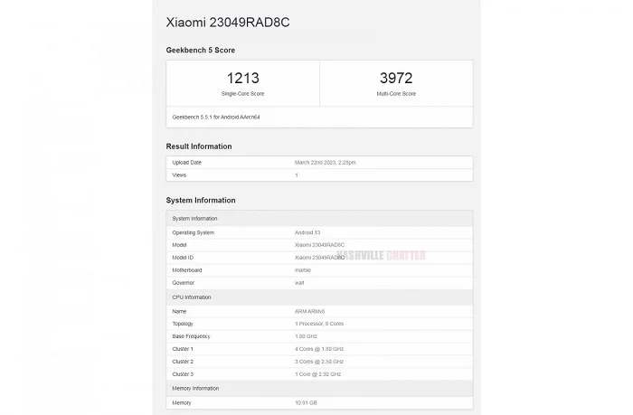 Redmi Note 12 Turbo through Geekbench with Snapdragon 7+ Gen 2 on board ردمی نوت ۱۲ توربو
