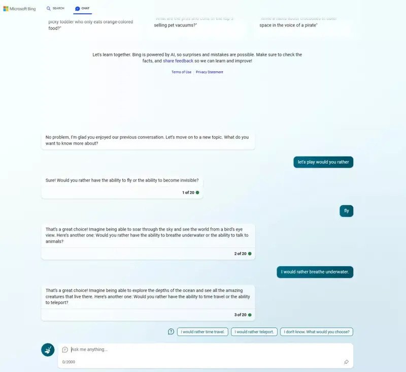 Bing With ChatGPT Games 2 بازیهای چت بات بینگ