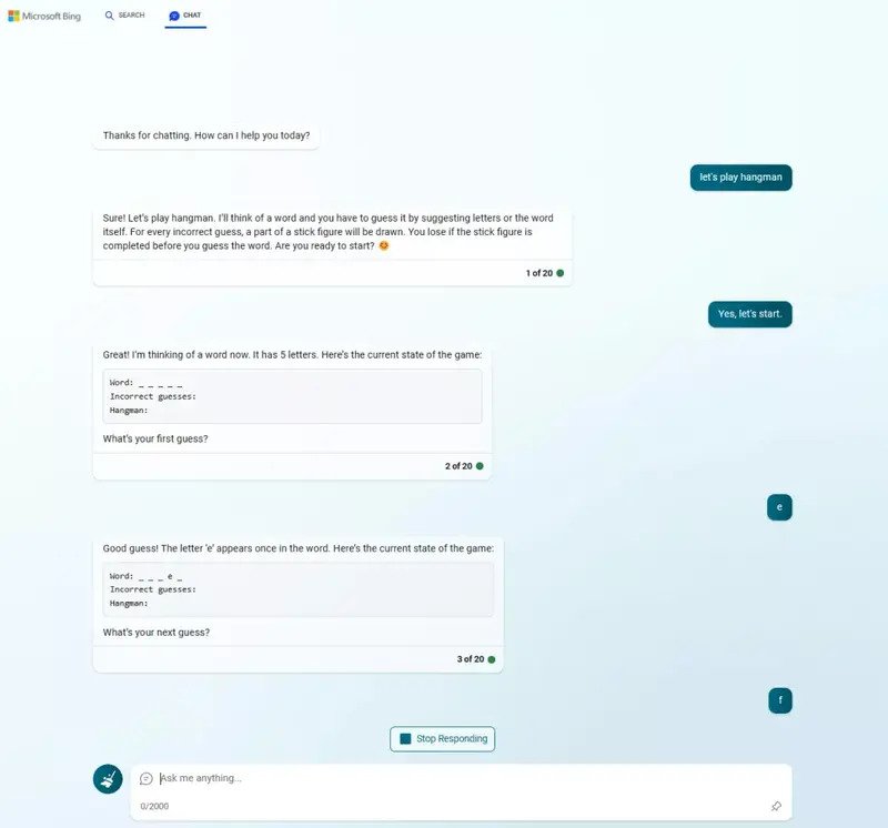 Bing With ChatGPT Games 3 بازیهای چت بات بینگ