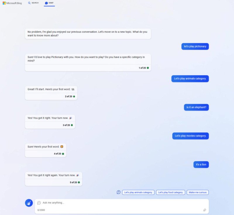 Bing With ChatGPT Games 6 بازیهای چت بات بینگ