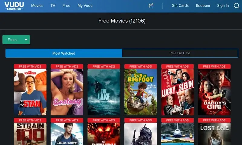 برنامه رایگان پخش فیلم: Vudu