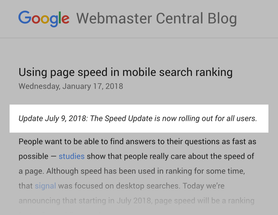 Site speed update, 2018