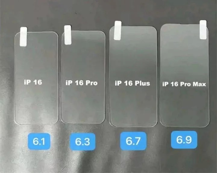 اندازه نمایشگر مدل‌های آیفون 16