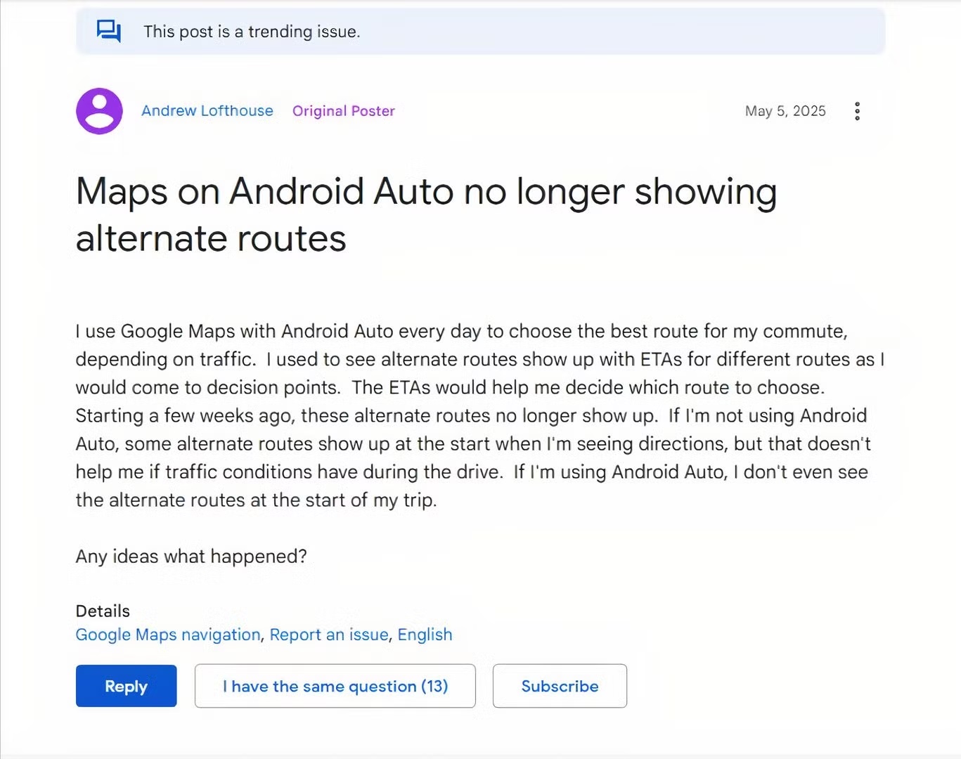 Alternate routes vanish from Google Maps for some1 گوگل مپس