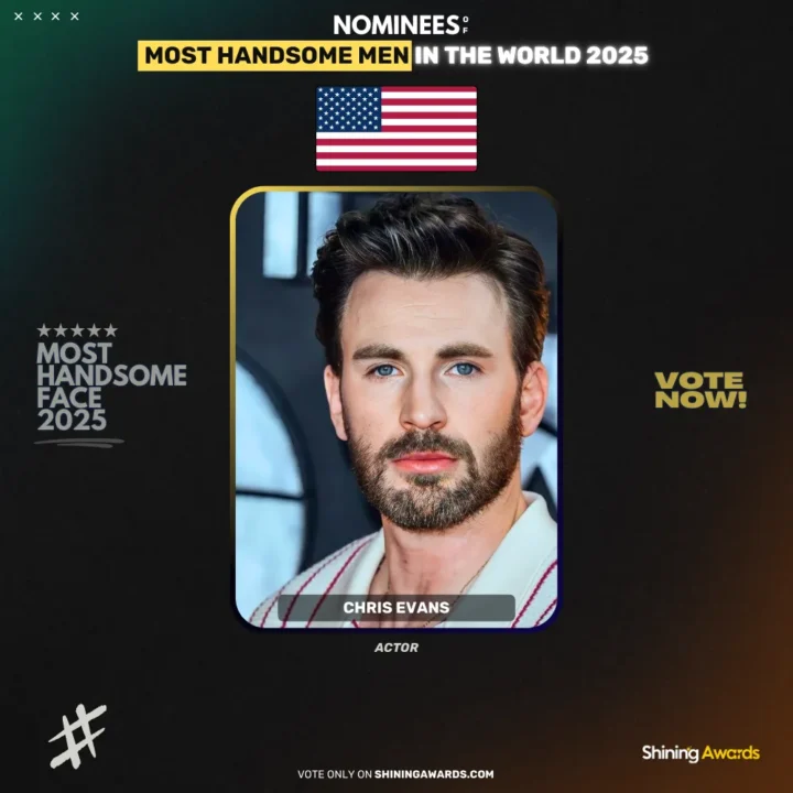 Chris-Evans-Most-Handsome-Men-In-The-World-2025-Shining-Awards جذاب ترین مرد سال ۲۰۲۵ چه کسی است؟ - دیجینوی