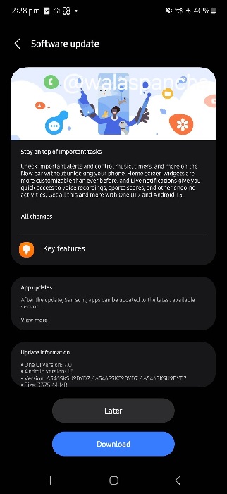 Galaxy A54 starts getting One UI 7 update One UI 7