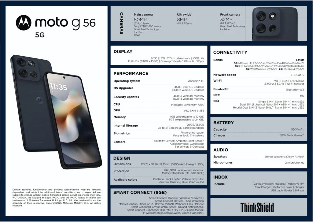 Moto G56 5G Full Specs Leaked Ahead of Launch Dimensity 70601 مشخصات کامل موتو G56 5G فاش شد