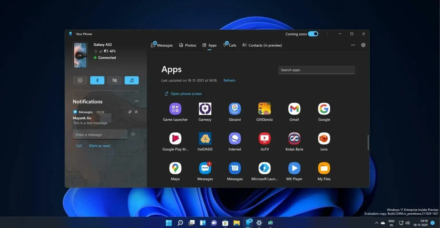 Windows 11 Start Menu Now Has a Phone Link Panel-2 Phone Link ویندوز 11
