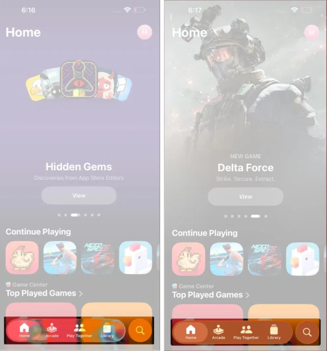 after-reduce-transparency-in-games-app-menujpg چطور اثر شیشهای Liquid Glass در iOS 26 را کاهش دهیم؟