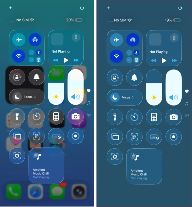 changes-in-ios-26-control-control-center-designjpg چطور اثر شیشهای Liquid Glass در iOS 26 را کاهش دهیم؟