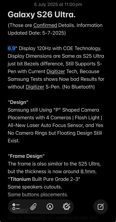 مشخصات کامل Galaxy S26 Ultra فاش شد