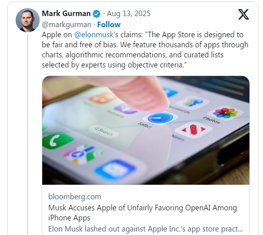 Apple responds to Elon Musks accusation of unequivocal antitrust violation on the App Store اپل به اتهامات ایلان ماسک درباره نقض قوانین ضدانحصار در اپ استور، واکنش نشان داد