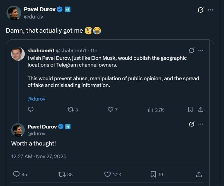 مدیرعامل تلگرام به شایعه انتشار موقعیت مکانی افراد و جعل اکانتش واکنش نشان داد - دیجینوی